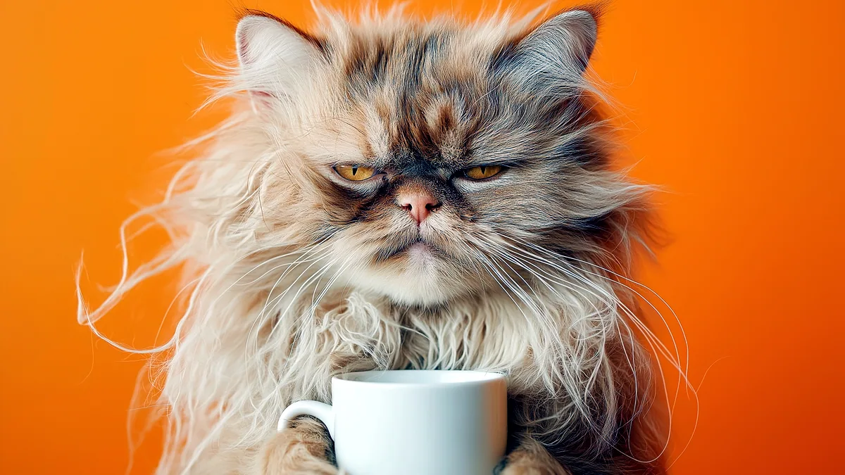 Un gato de aspecto desaliñado con el pelaje revuelto y enredado.