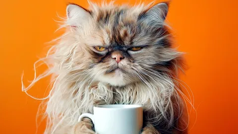 Un gato de aspecto desaliñado con el pelaje revuelto y enredado.