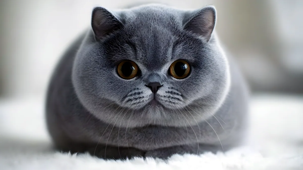 Un gato inglés de pelo corto y cabeza redonda tumbado en paz.